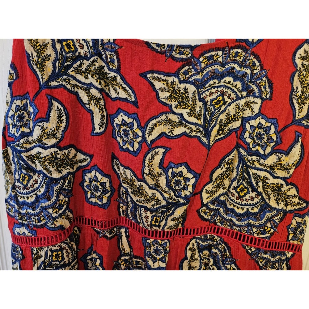 Maurices Red Floral Skater Lined Crisscross Back Gauzy Sleeveless Dress, Plus 2X - Picture 3 of 9